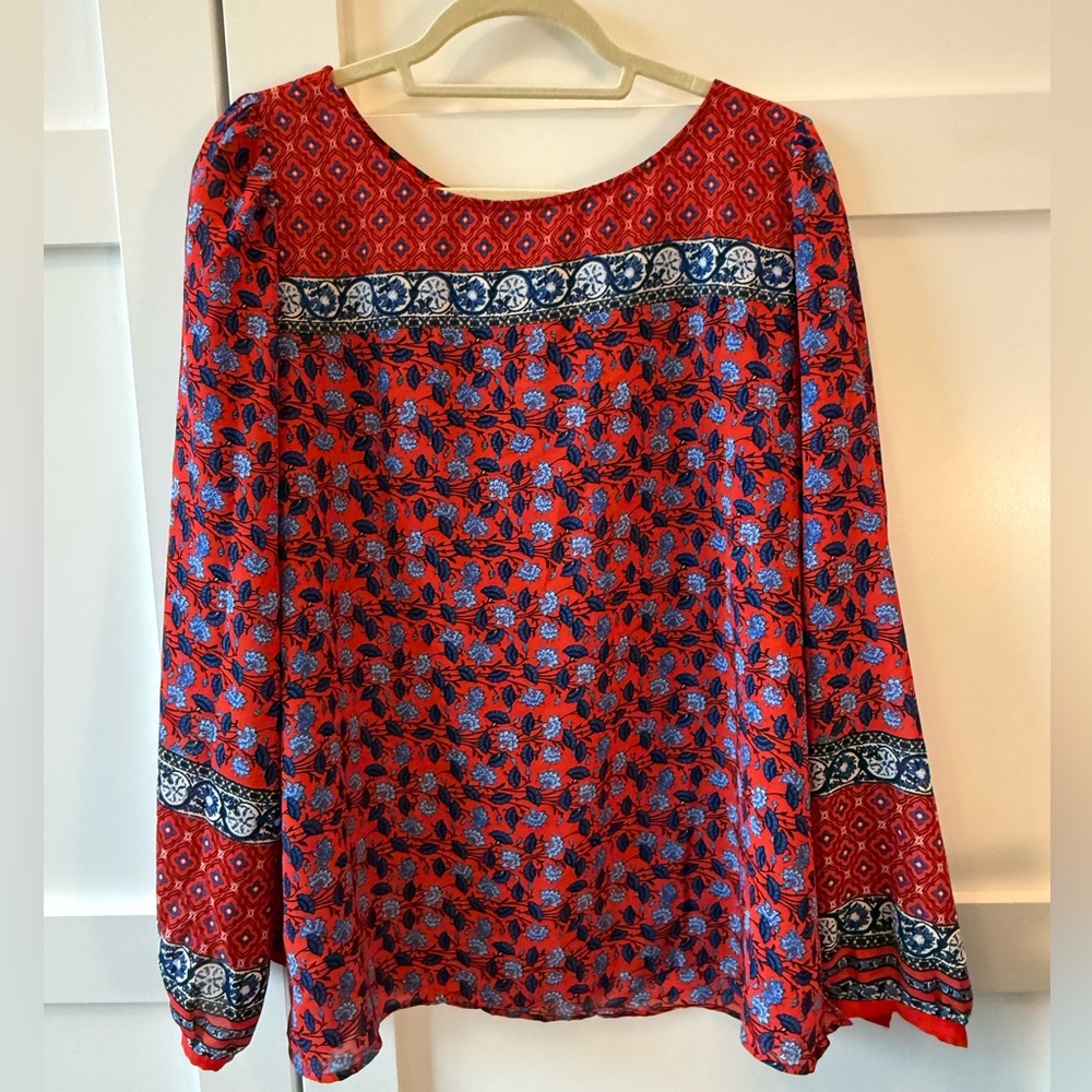 LOFT Red and Blue Floral Blouse
